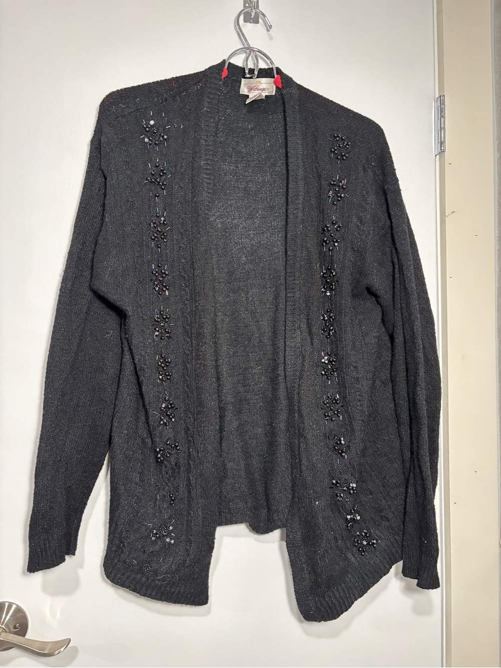 Vintage Worthington Silk Angora Beaded Cardigan Sweater Black